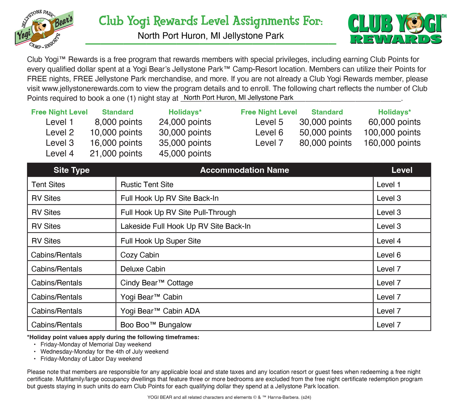 Jellystone Park North Port Huron Club Yogi Rewards